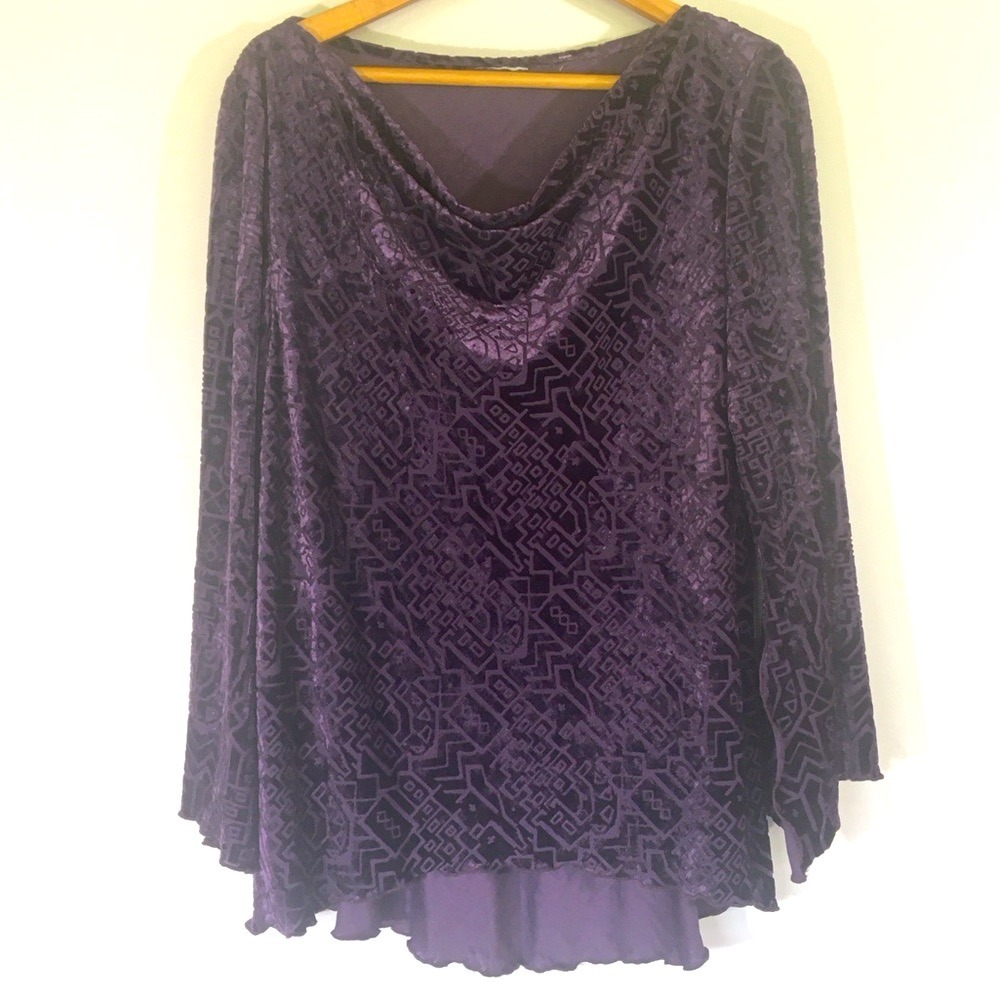 Y2k Burnout Velvet Cowl Neck Witchy Sleeve Top‎